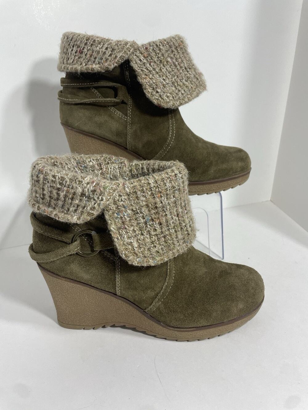 BJORNDAL LILLY Soft Suede Leather Wedge Slip-On Ankle Boots Booties Women's Sz 8